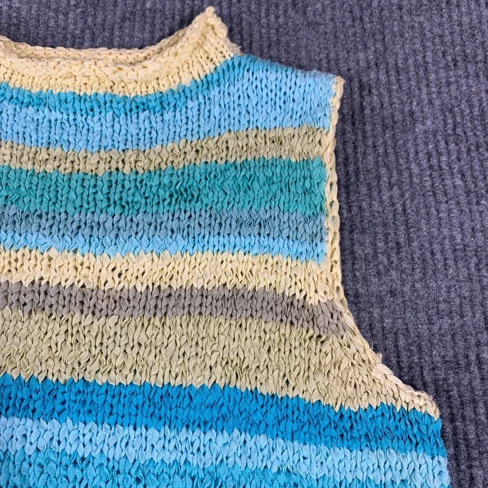 VTG Sigrid Olsen Sport‎ Sweater Vest Womens Medium Blue Striped Colorful Retro
